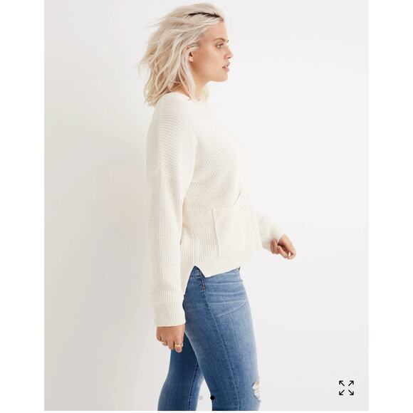 Madewell Green Long Sleeve Ribbed Knit Crewneck Pullover Patch Pocket Sweater xs - Picture 3 of 8